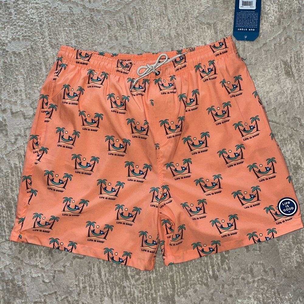 Men’s Life is Good size large drawstring bathing suit trucks NWT